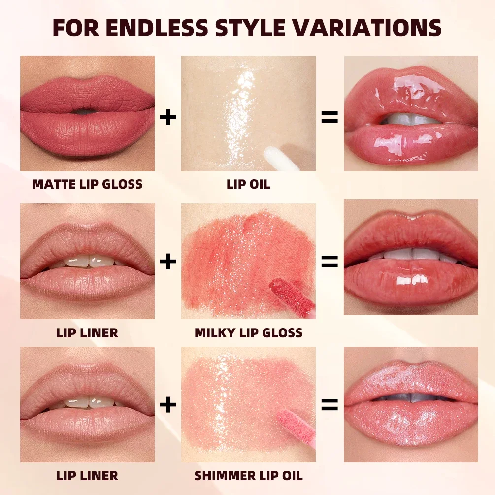 QIBEST 6 juegos de maquillaje de Color de labios incluyen 2 * delineador de labios, 1 lápiz labial líquido mate, esmalte de labios de 2 espejos y 1 bálsamo de aceite de labios transparente