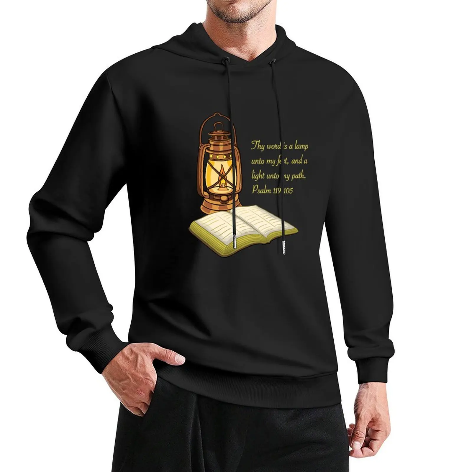 

Psalm 119:105 Bible Verse With Oil Lantern illustration Pullover Hoodie hooded shirt men wear graphic hoodies