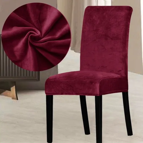 Abeltrade Mat and Thick Soft Velvet Fabric Chair Cover Burgundy Color 4 Pcs