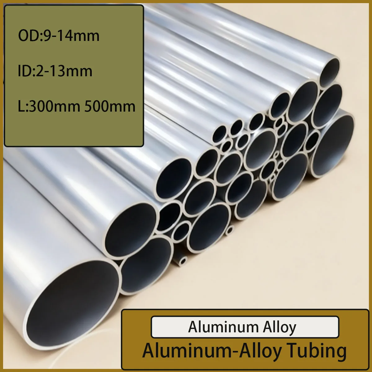 OD:9-14mm round aluminum alloy tube - L: 300/500mm straight aluminum tube, suitable for industrial machinery and DIY projects