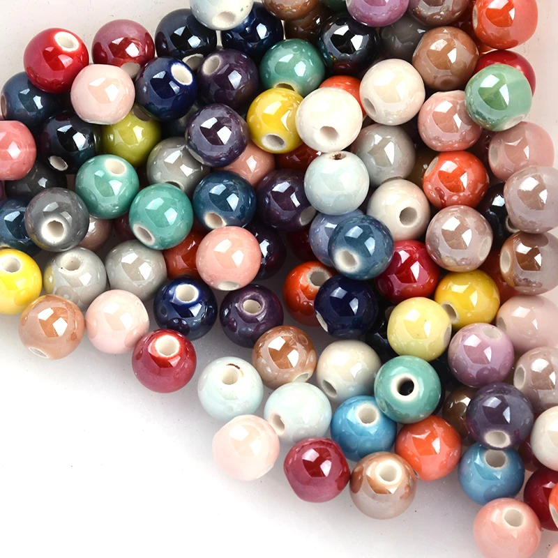 8mm/10mm Solid Color Round Shape Ceramic Beads for Jewelry Making Loose Spacer Beads Handmade DIY Bracelet Accessories