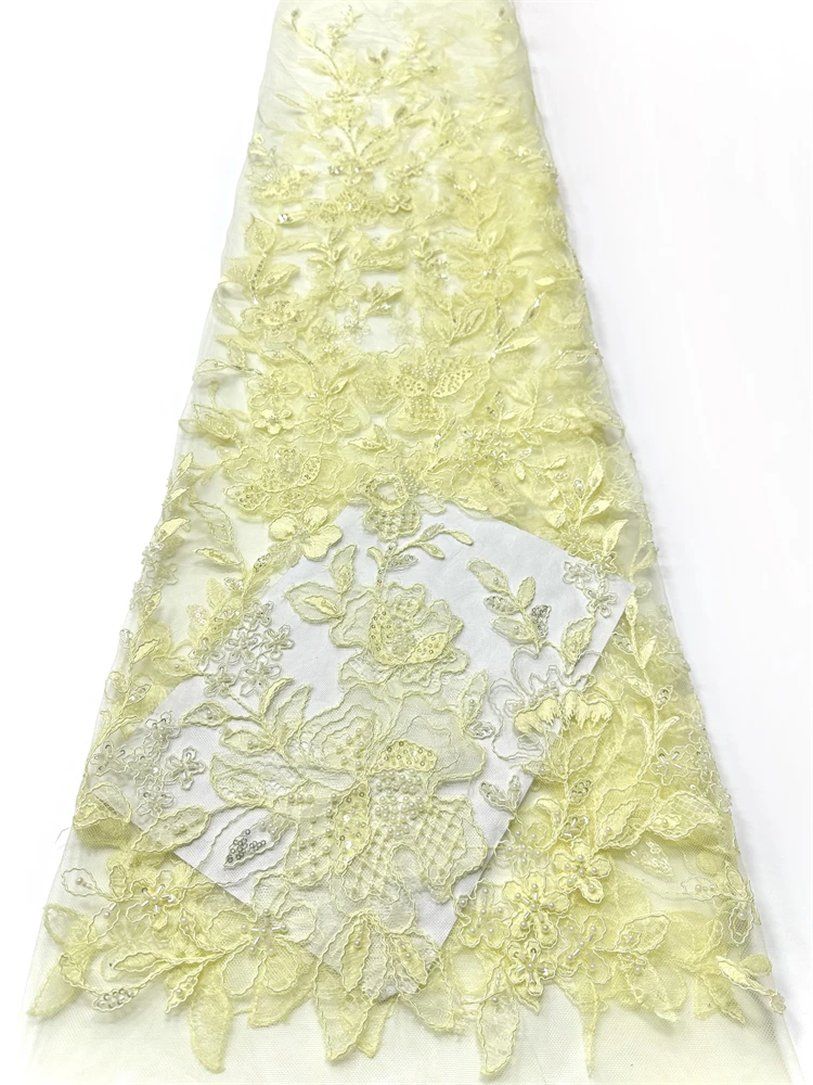 

African Nigerian French Tulle Lace Fabric With Beads Sequins 2026 Hot Sale New High End Wedding for Party Bride Sewing Dresses