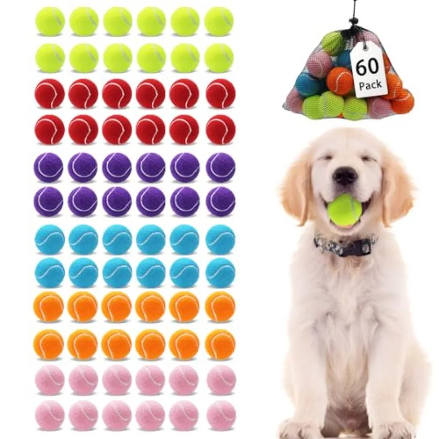 

Маленькие теннисные мячи, 60 шт., 2-дюймовые разноцветные теннисные мячи для собак, легко ловля, играющий мяч для домашних животных-xq