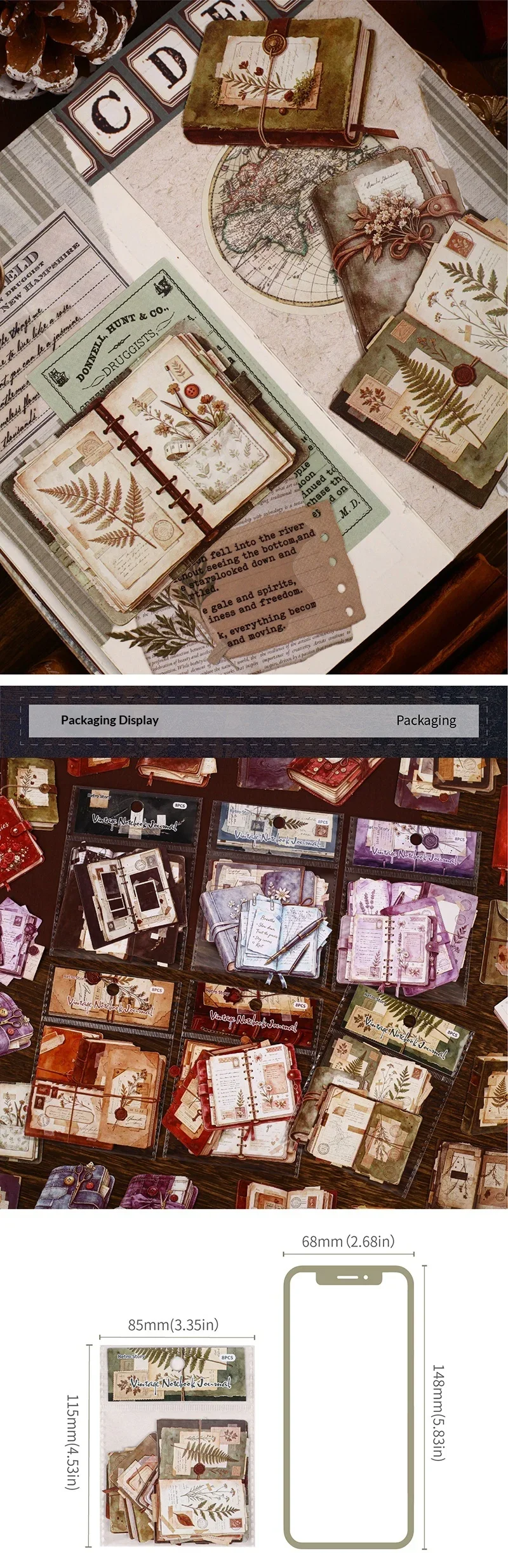 JIANWU Vintage Notebook Pattern Landscape Material Collage Scrapbooking Sticker Creative DIY Journal Stationery