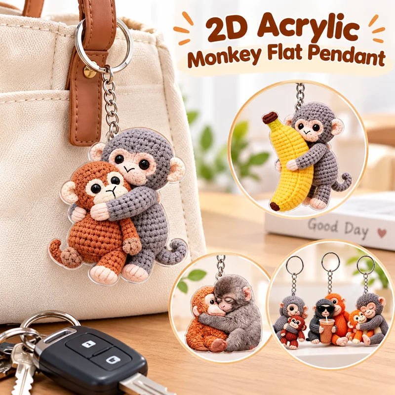 Handmade Crochet Hugging Monkey Keychain Soft Cute For Backpack Decor Birthday Gift For Animal Lovers