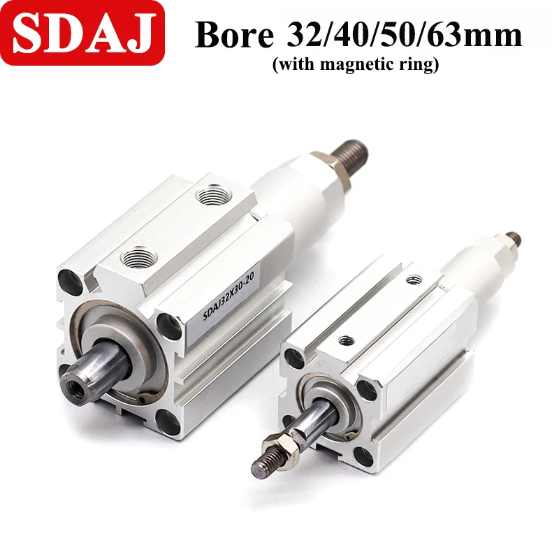 SDAJ32/40/50/63 Air Pneumatic Cylinder Adjustable Stroke 50/75/100-S-B Compact Cylinder Double Action Internal External Thread