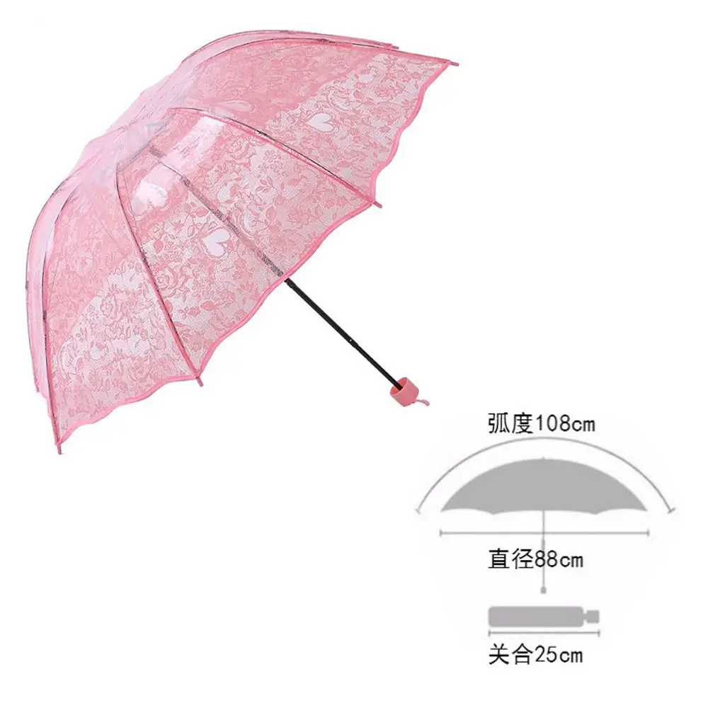 Guarda-sol dobrável vintage de renda, guarda-chuva grande bordado de flor para meninas, guarda-chuva transparente amor noiva para foto adereço