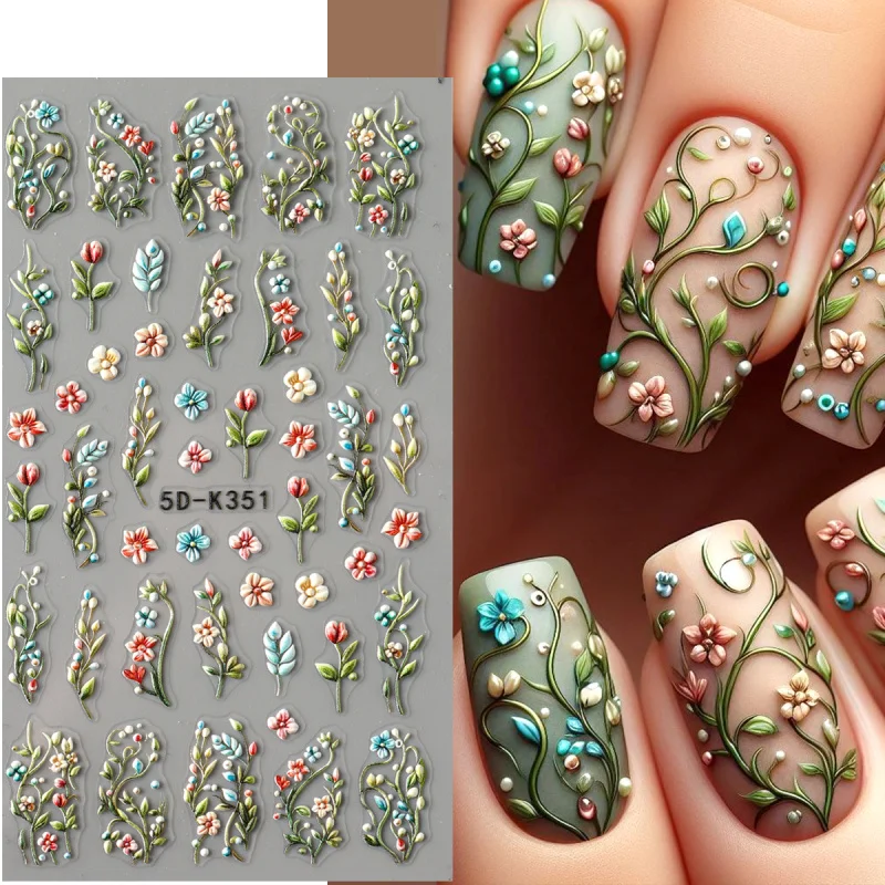 Autocollants pour ongles en relief marguerite 5D, motifs floraux frais de printemps, décalcomanies auto-adhésives en acrylique à cinq pétales, décorations pour Nail Art