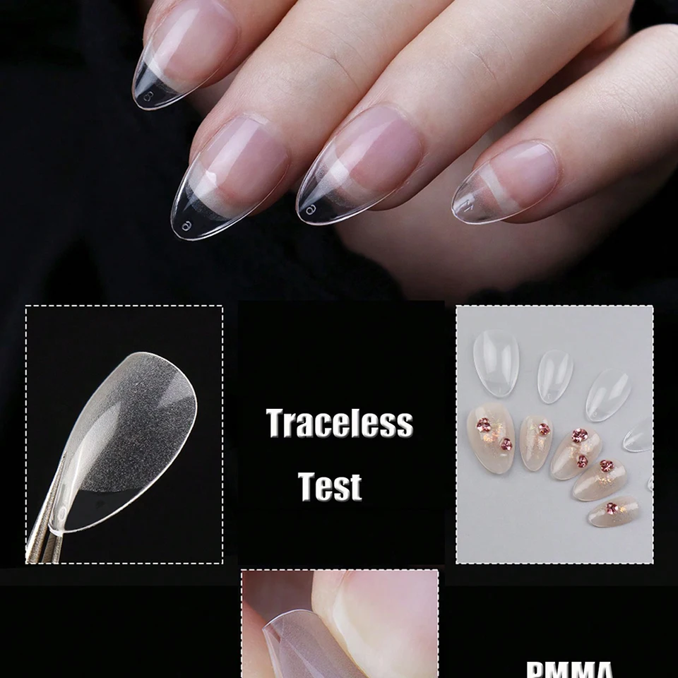 240 piezas tips de uñas almendra cortos, gel suave preformado, acrílicos, mate semi cubierta, transparentes, press on 2