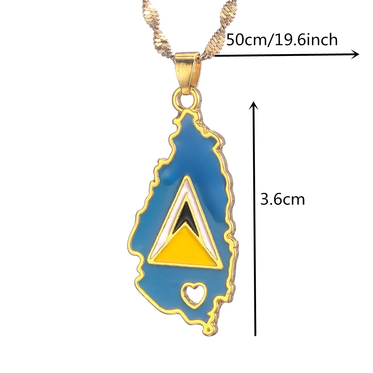 Heart Saint Lucia Map Flag Necklace for Women Girl Gold Color Jewelry St. Lucia Pendant Chains Jewellery