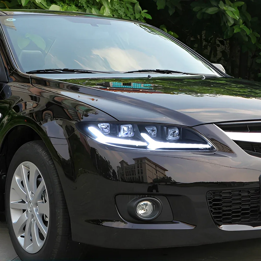 

Для Mazda 6 2003-2015 светодиодные автомобильные фары в сборе, обновленный стиль Demon Eyes, динамический 4-объектив проектора, автомобильные передние фары, аксессуары