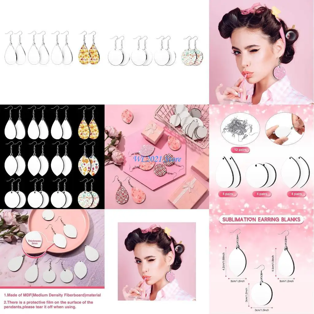 

G5GC Novelty 24 Pcs Heat Transfer Earring Pendant with Earring Hooks/Backs Sublimation Earring Blanks for DIY Jewelry Making
