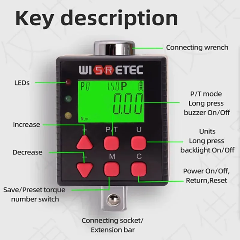 Digital Torque Meter 0.1-340 N.m Adjustable Torque Meter Adapter Professional Electronic Torque Wrench Universal Repair Tools - view 6