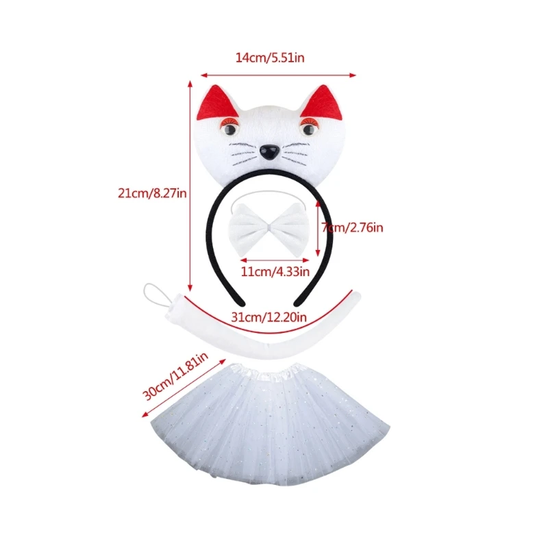 Adults Teenagers Kids Cosplay Animal Costume Cats Ears Headbands Tail Tutus Skirt Halloween Cosplay Props for Party Stage Wear
