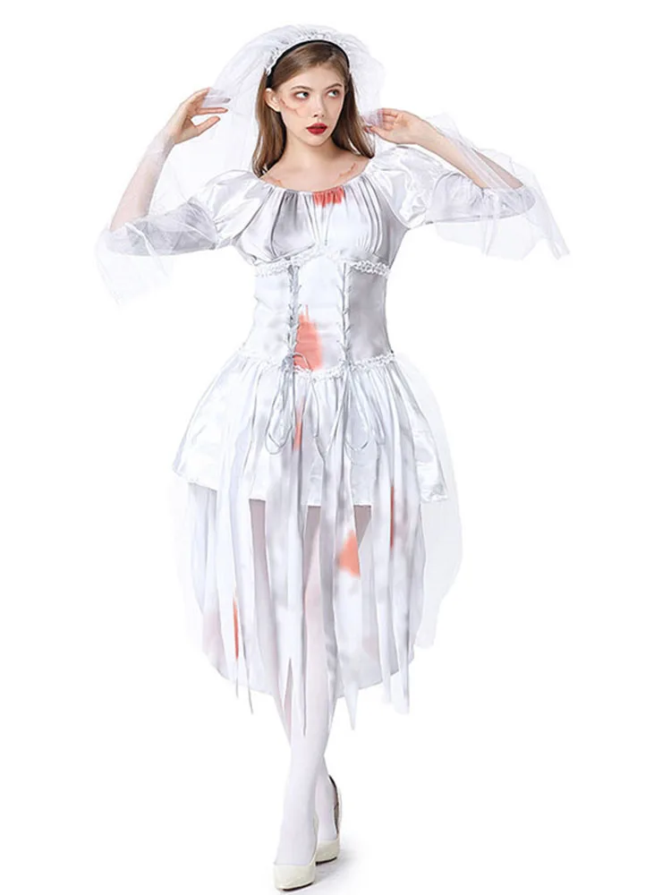 로우인 좀비 신부 의상 좀비 의상 유령 축제 코스프레 파티 의상 폴리에스터 소재