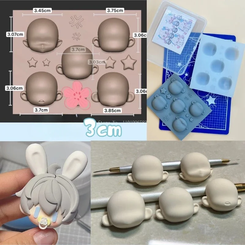 Ultralight Clay Q Version Cartoon Doll Ordinary Face Silicone Mold DIY Ceramic Doll Animation Character Face Contour Making Tool