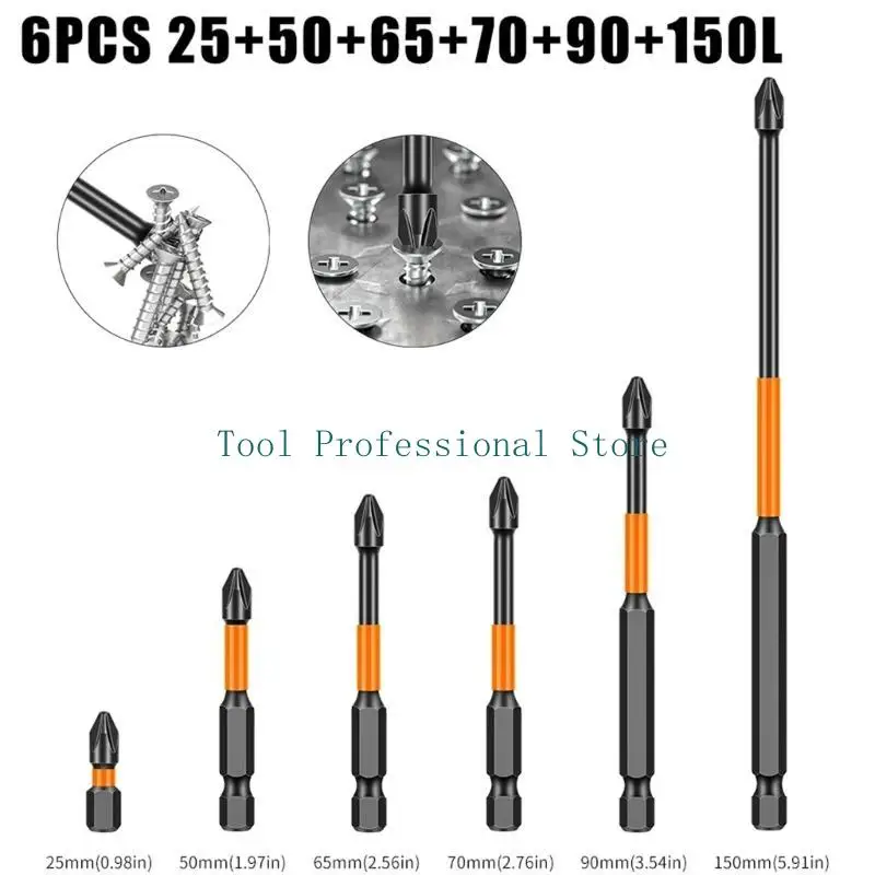 57QF 6Pcs Screwdriver Bit Hexagonal Shank Impact Electric Drill Bit Set Screw Drill Head Power Tools Drill Attachment Part