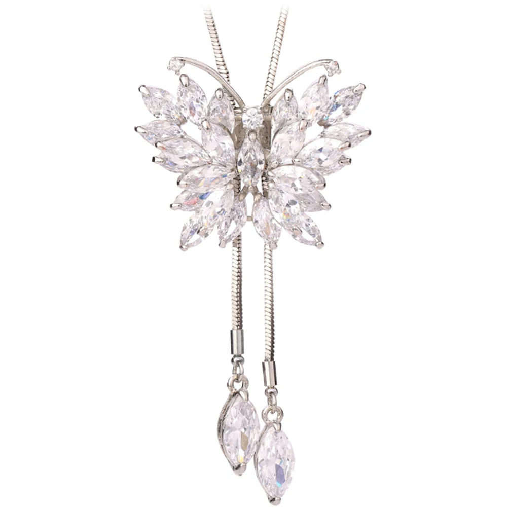 

Necklaces Crystal Zircon Butterfly Sweater Chain Simple Jewelry Silver for Women Butterflies Miss