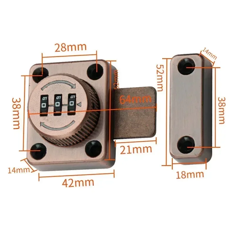 3 Digit Combination Password Door Lock Zinc Alloy Smart Cam Code Cabinet Lock Sliding Door Bolt Lock Home Security Hardware