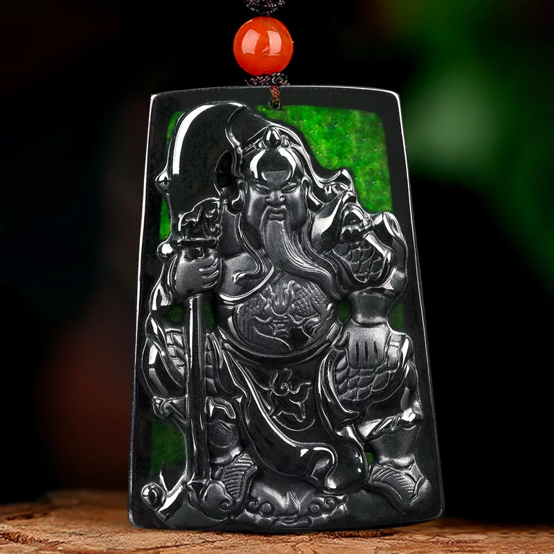 

Hot Selling / Hand-carve Jade Mo Cui Guan Gong Guan Yu Necklace Pendant Fashion Jewelry Men Women Luck Gifts