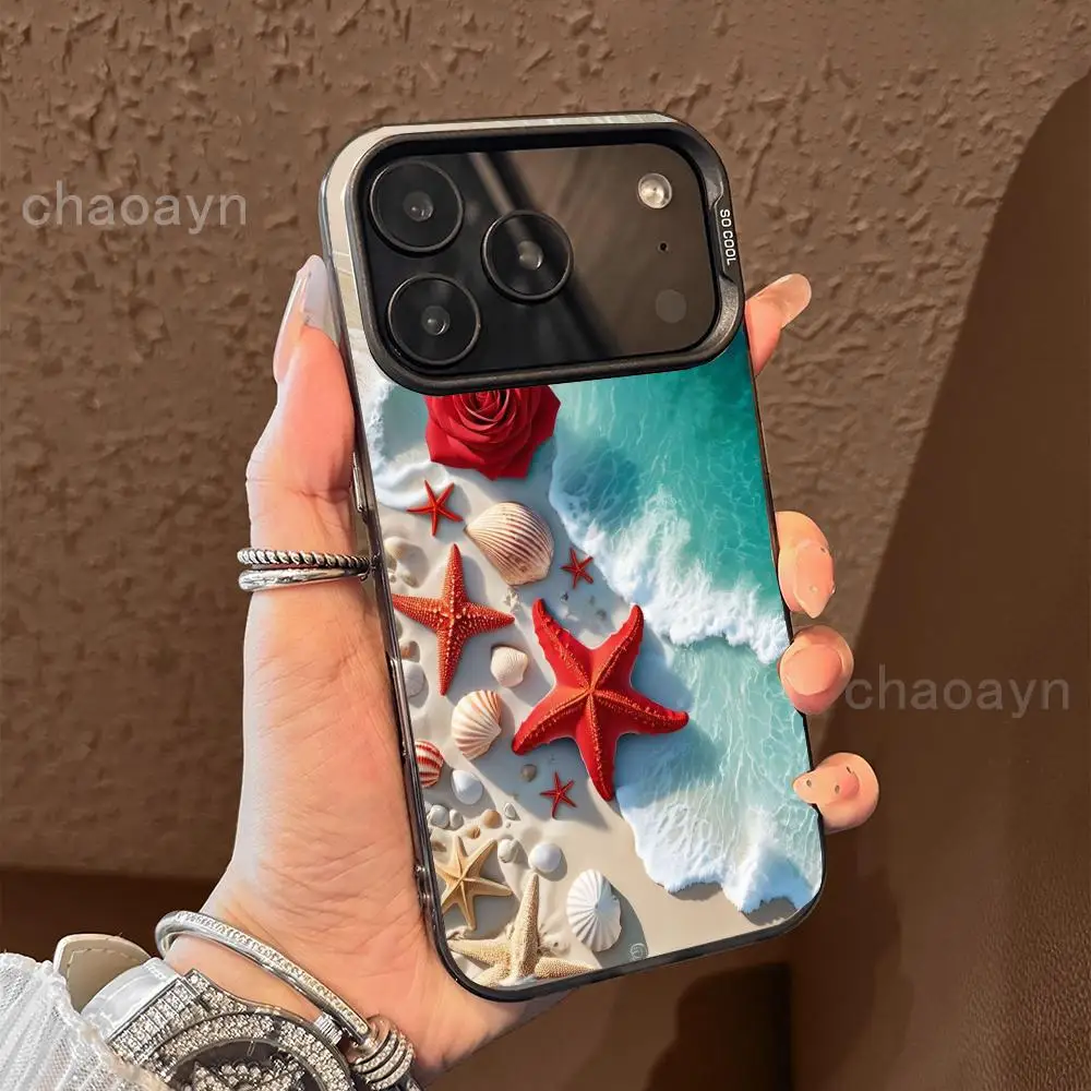 เคสโทรศัพท์ลายดอกกุหลาบชายหาด เหมาะสำหรับ iPhone 17 16 15 14 13 12 11 Pro/Max/Plus ป้องกันการตกกระแทกและกันแรงสั่นสะเทือน