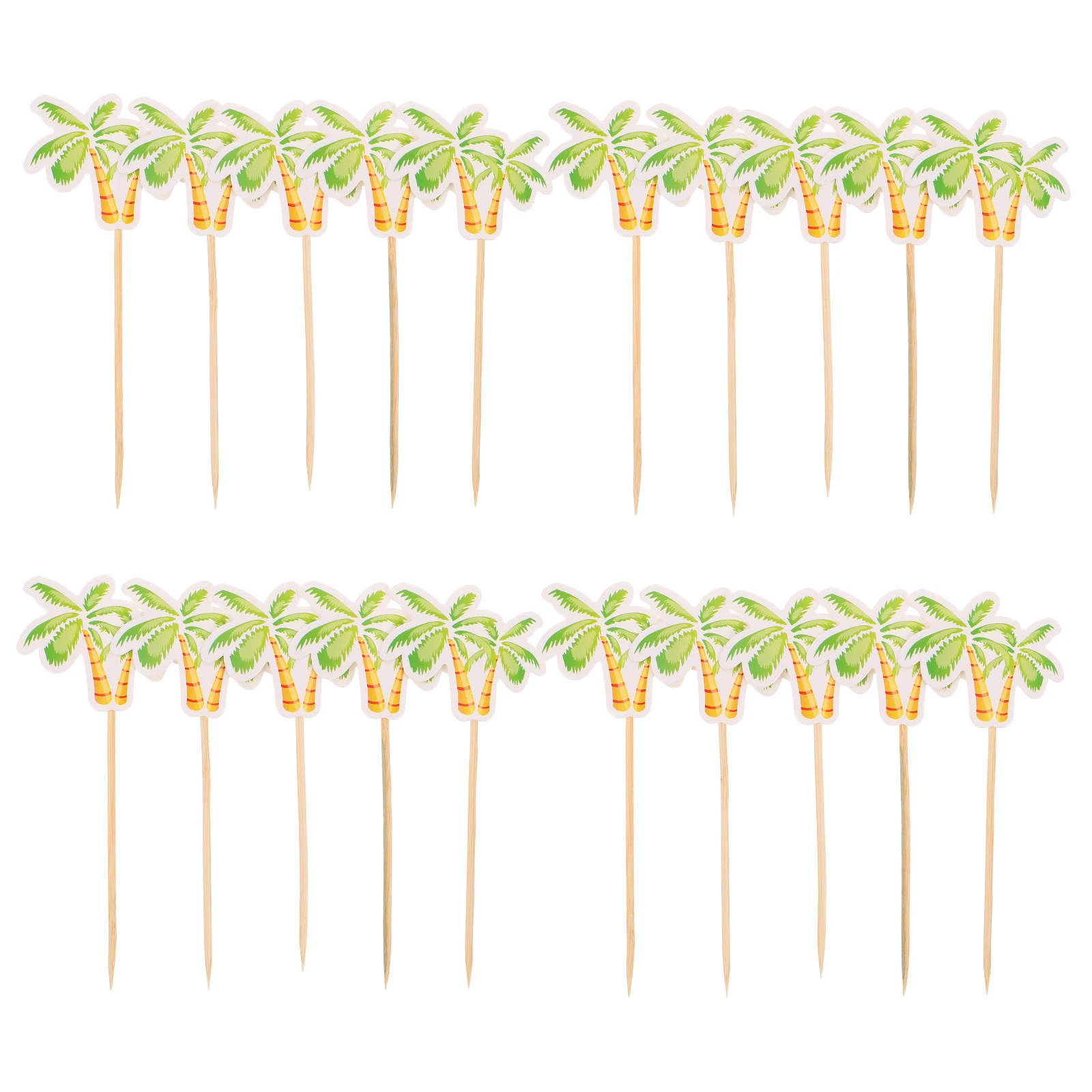 

20pcs Bamboo Fruit Skewers Coconut Tree Shape Cake Toppers Disposable Appetizer Picks Green Party Supplies Bbq Holiday