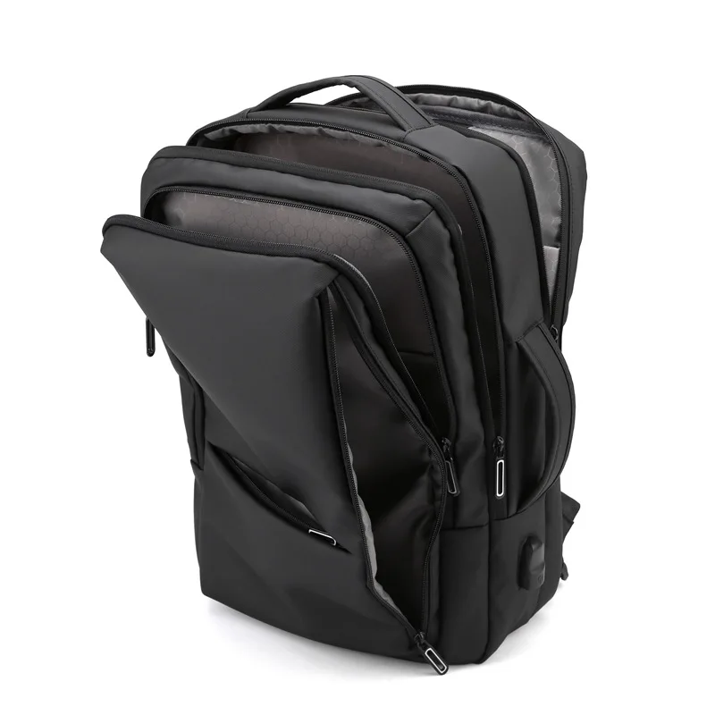 Black Multi Layered Business Laptop Backpack with Fully Opened Design and Multiple Pockets Water Resistant Fabric Suitable