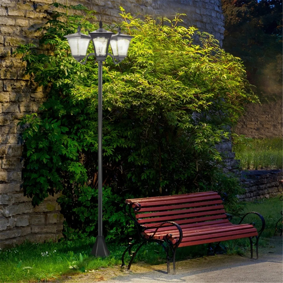 Three Head Solar Powered European Style Courtyard Street Lights, Outdoor Lawn Lights, Outdoor Waterproof High Pole Lights