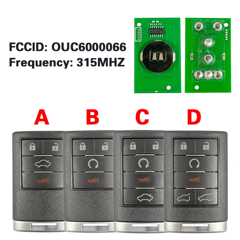 CN030022 FCC ID: OUC6000066 For Cadillac Escalade ESV EXT 2007-2014 CTS DTS Remote Fob 4/5/6 Buttons 315MHz SUV Key No Chip