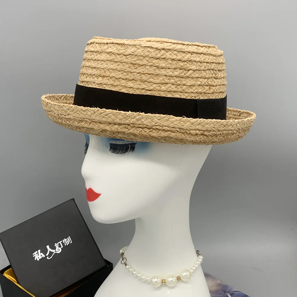 

Korean Style Flanging Handmade Raffia Braid Sun-proof Straw Hat Unisex Curling Ring Top Bucket Hat Original Factory