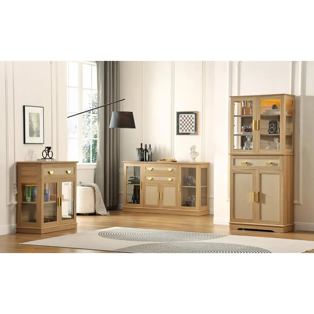 Armadietto buffet piccolo da 31,5'' con ante in vetro, piccolo armadietto da bar con contenitore, credenza moderna con ripiano regolabile e a