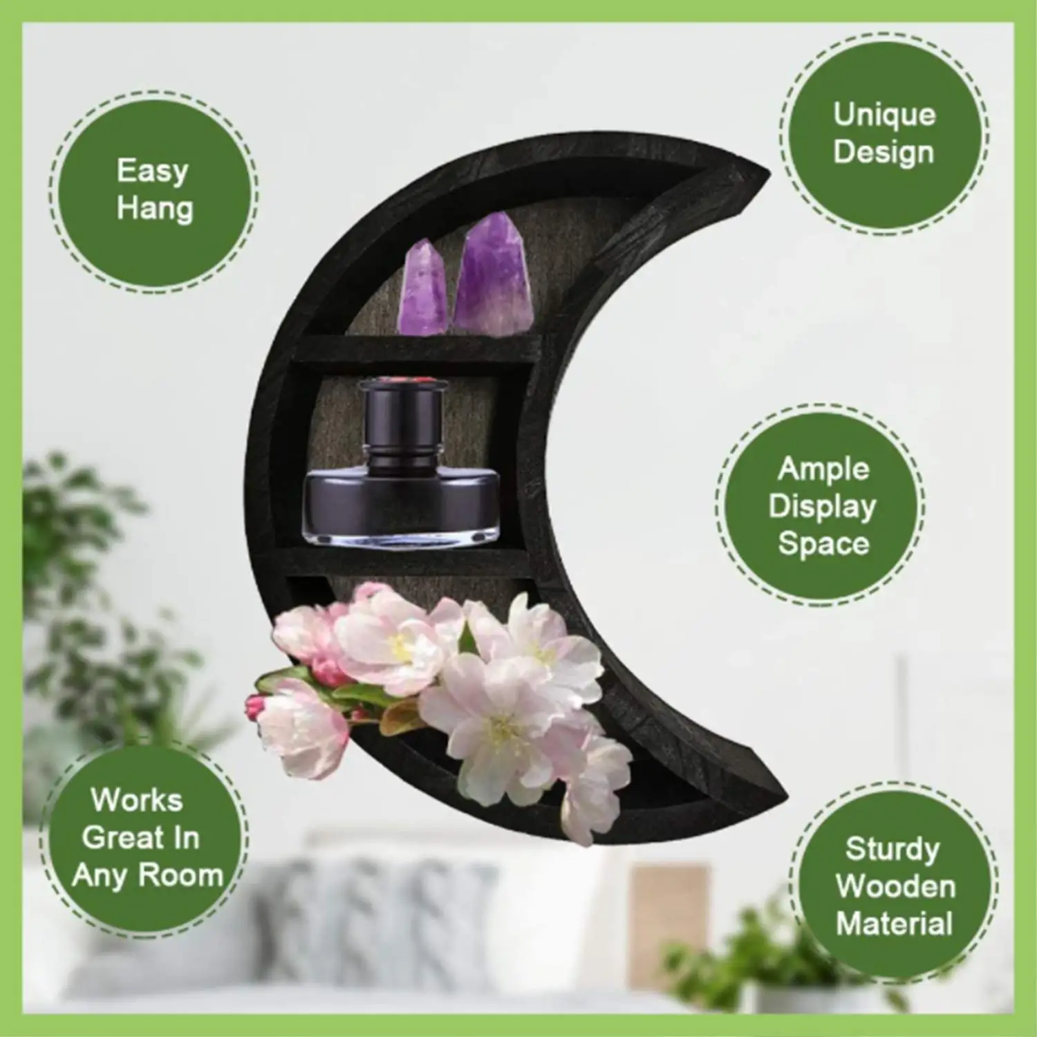 

2Pcs Wood Moon Shelf For Crystals