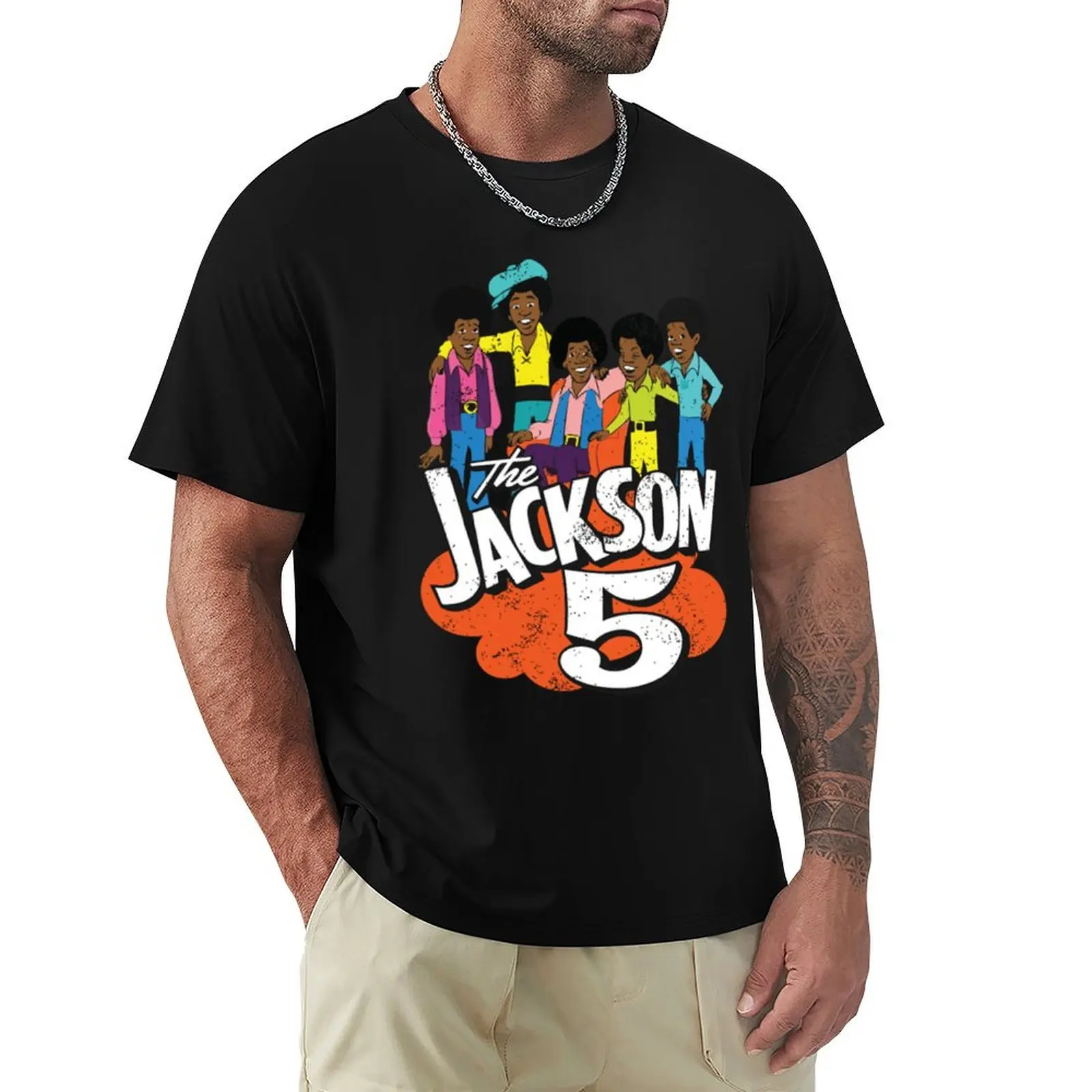 

Jackson 5 70's Cartoon Retro Vintage 1970s Distressed T-Shirt Basic Simple Casual Short Sleeve Tee