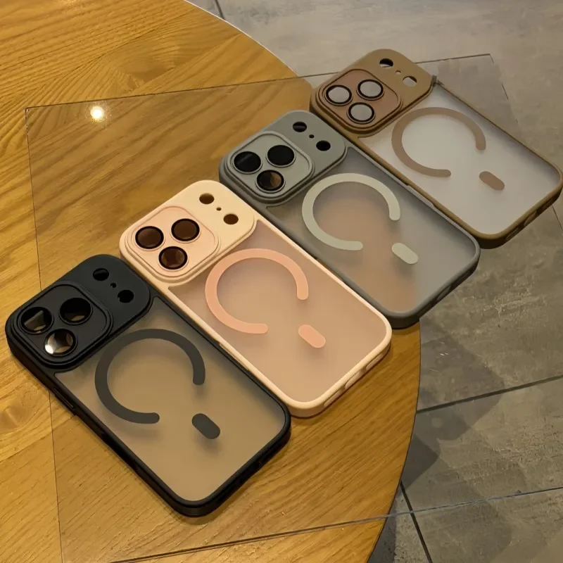 حافظة فاخرة مضادة للصدمات لهاتف آيفون 17 Air 16 15 14 Plus 13 12 11 17 Pro غطاء مغناطيسي لاسلكي شفاف غير لامع