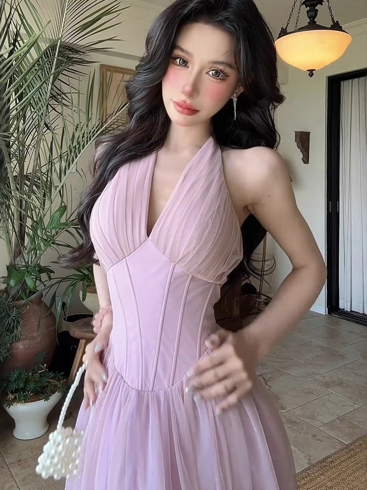 

Ele A-Line Long Dr Женское платье с высокой талией V-Ne на бретельках из волокна с завязкой на талии Pure Desire Faion Spring Tour Par