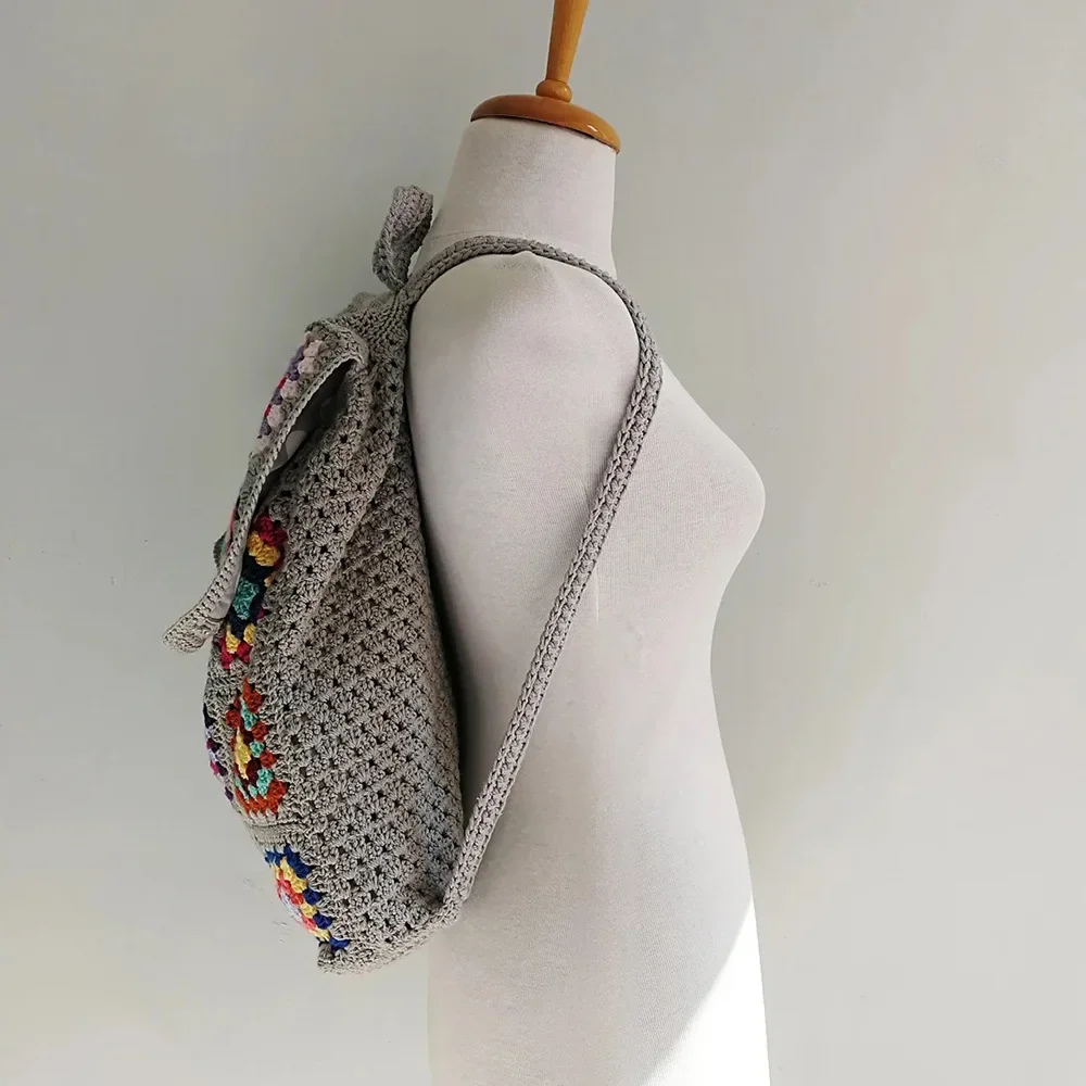 DIY Hand-crocheted Bohemian Shoulder Bag Grandmother Geometric Pattern Retro Hippie Bag