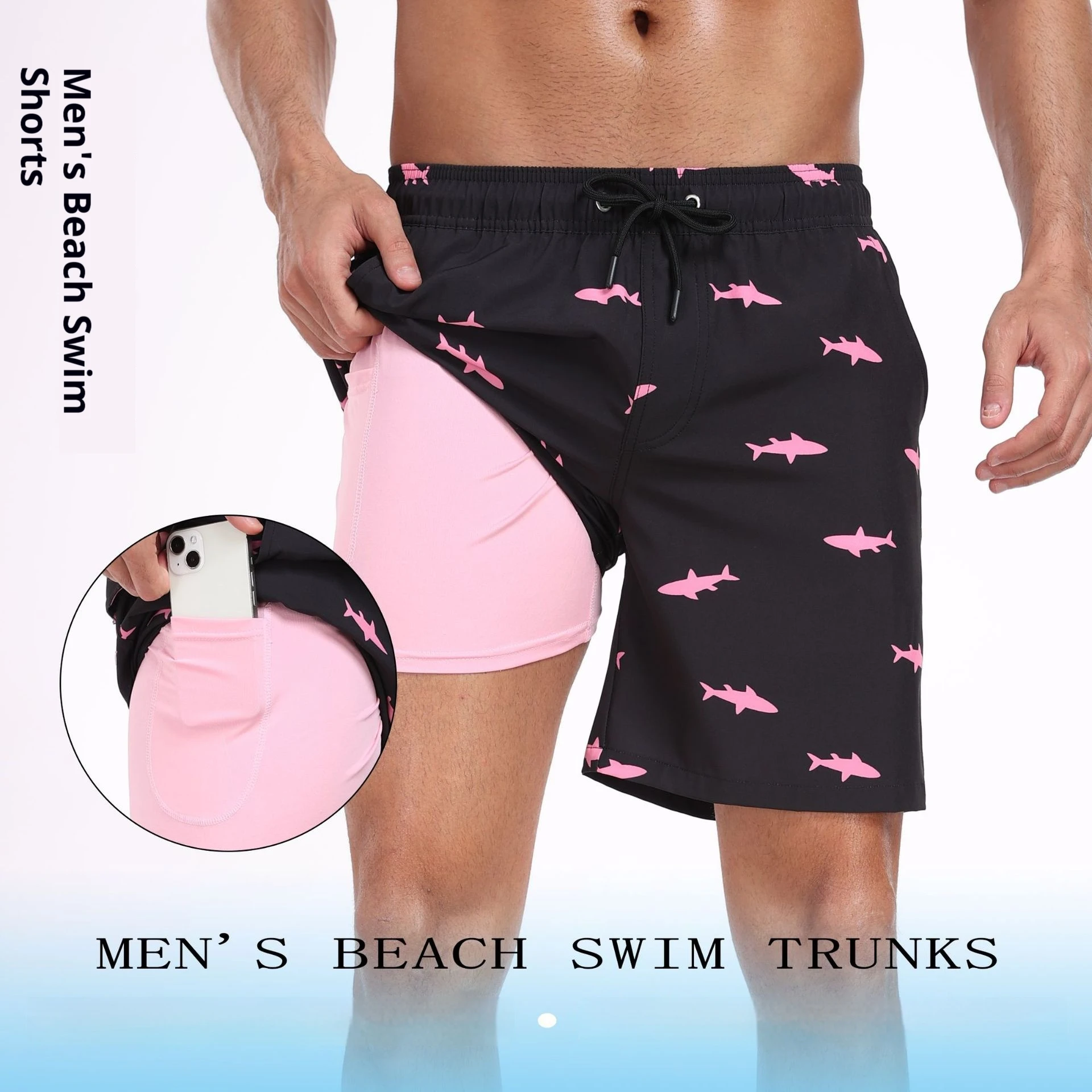 

2026 Mens Beach Print Shorts Surfing Swim Trunks Quick Dry with Pocket Summer Swimwear Fitness Ventilated Sports Beach Pants