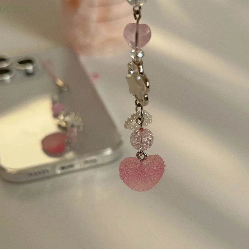 Cute Simulation Pink Gummy Heart Pendant Phone Strap Keychain For Girl Bag Camera Charm Phone Case Landyard