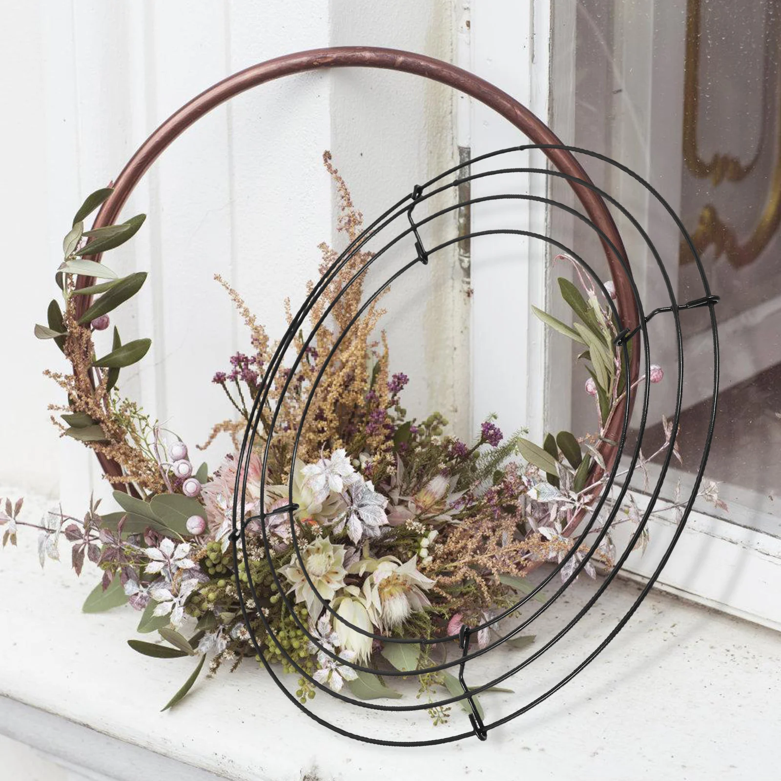

Wrought Iron Wreath DIY Decor Accessory Christmas Loop Round Electric Wire Garland Hoop Man