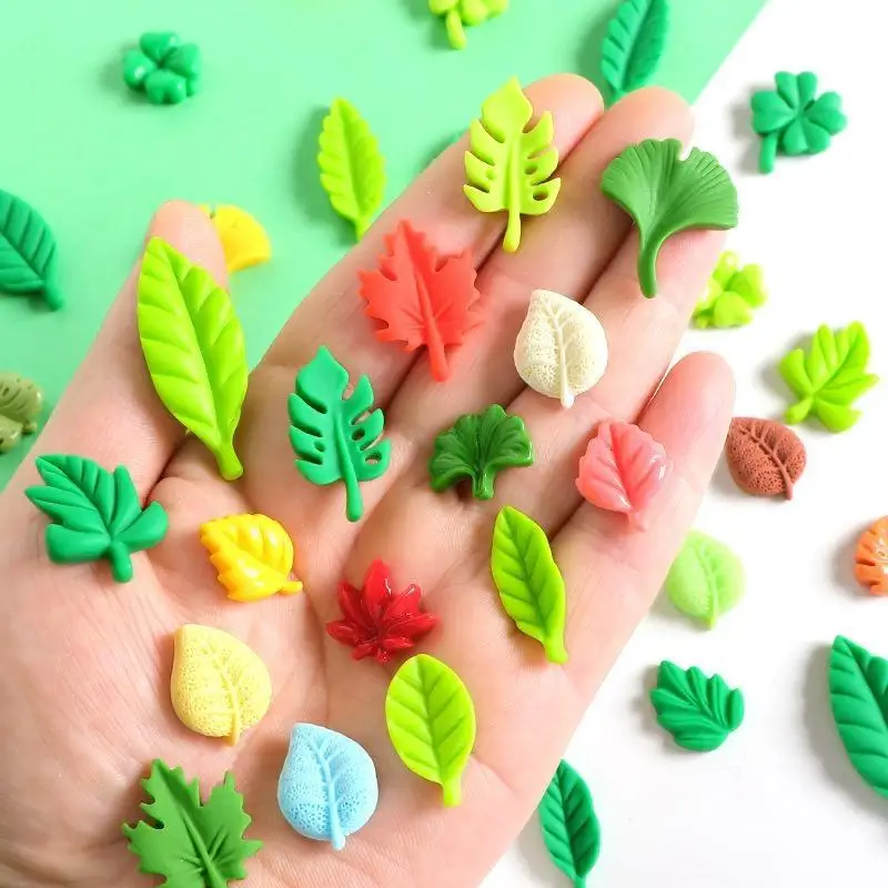 20Pcs Kawaii Cute Mixed Mini Leaves Flat Back Resin Cabochons For Scrapbooking DIY Jewelry Craft Decoration Accessories
