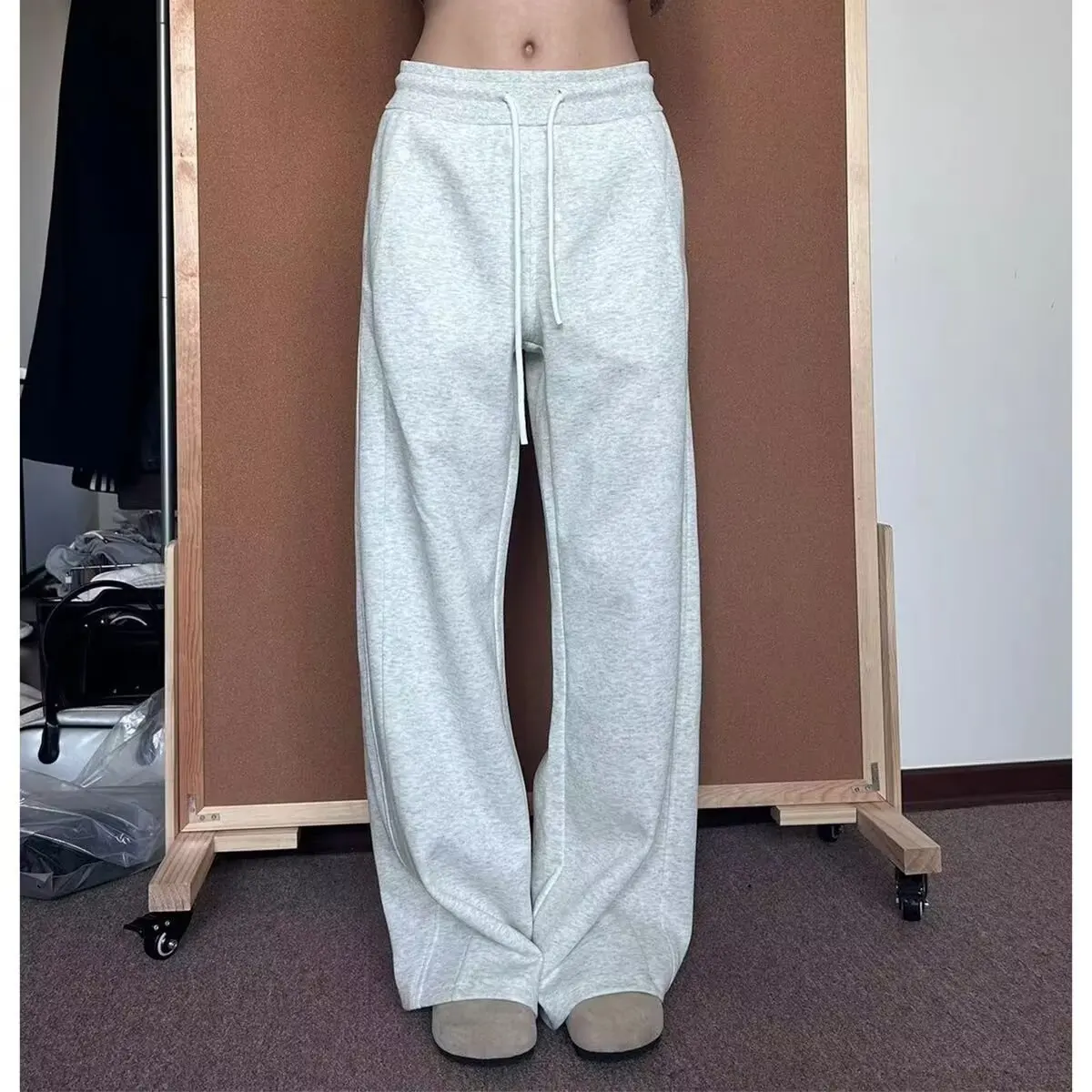 Casual cinza sweatpants feminino perna larga preto joggers clássico baggy streetwear oversized esportes calças femininas all-match