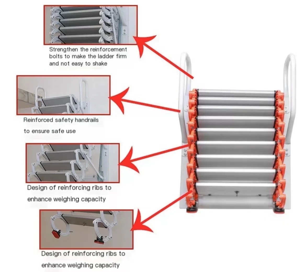 Escada de expansão loft montada na parede Escada doméstica Elevador interno