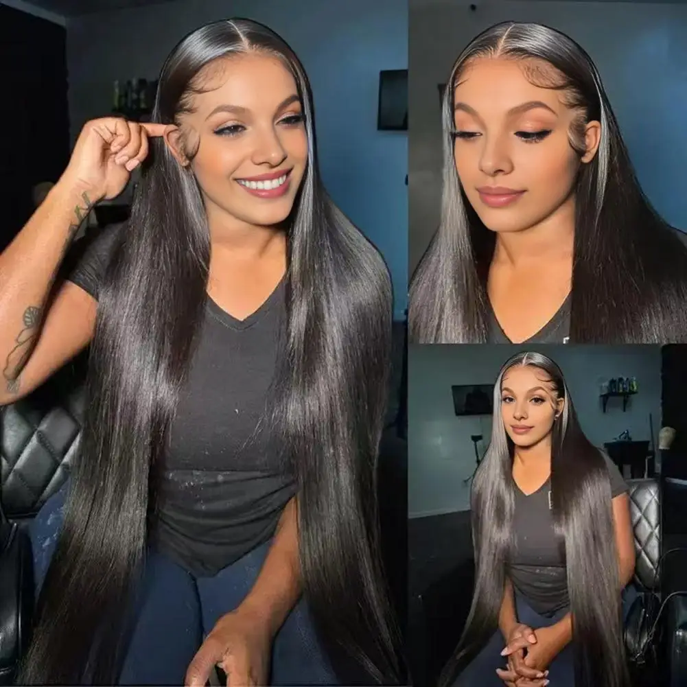 Women Long Straight Wig Middle Part Natural Looking Fluffy High Temperature Fiber Halloween Christmas Party Ladies Synthetic Wig
