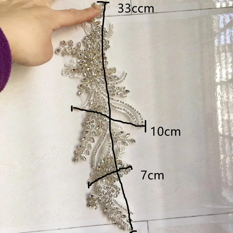 White Glass Crystal Long Trims In Pairs For Bridal Wedding Dress Accessory Fancy Rhinestone Applique For Clothing Ornaments