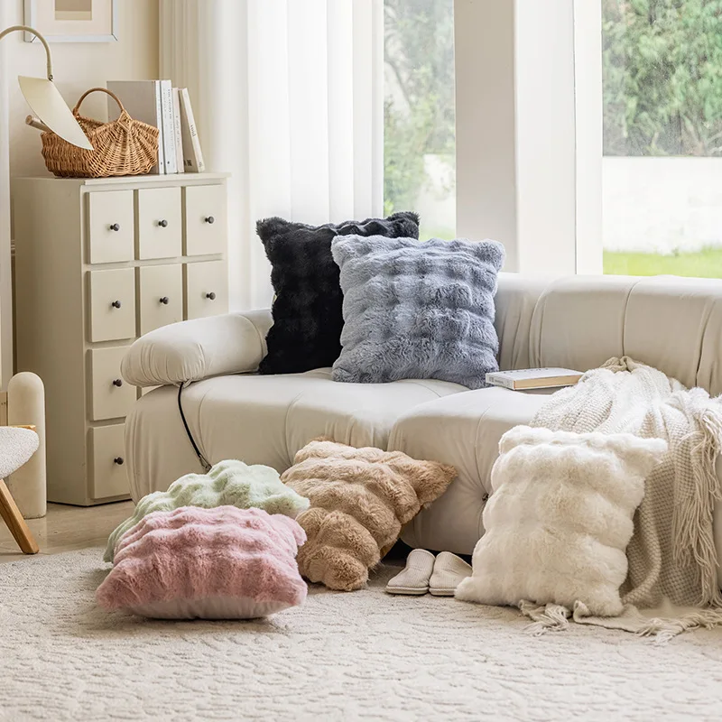 

2pcs Fluffy Plush Pillowcase Winter Warm Thickness Pillow Sham Soft Rabbit Fleece Decorative Pillow Cover for Winter
