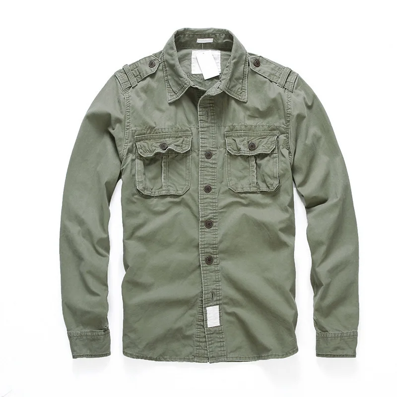 

Autumn Men's Wash Cotton Comfortable Work Jacket Heavyweight Outdoor Safari Hunting Button Up Cargo Shirt Coats With Pockets