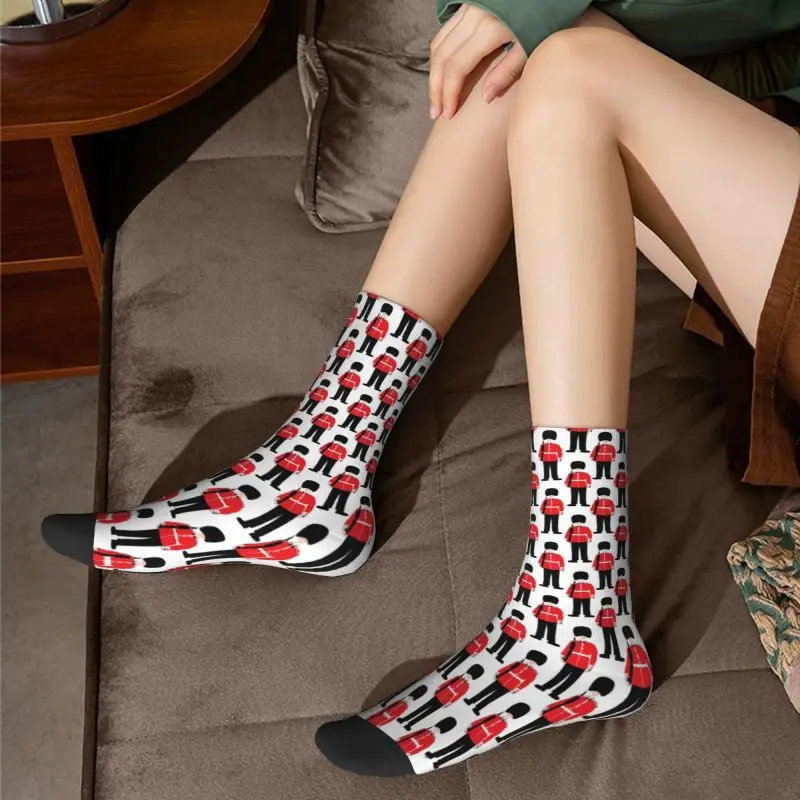 Novelty Print British Soldiers Socks for Women Men Stretch Summer Autumn Winter England London Crew Socks