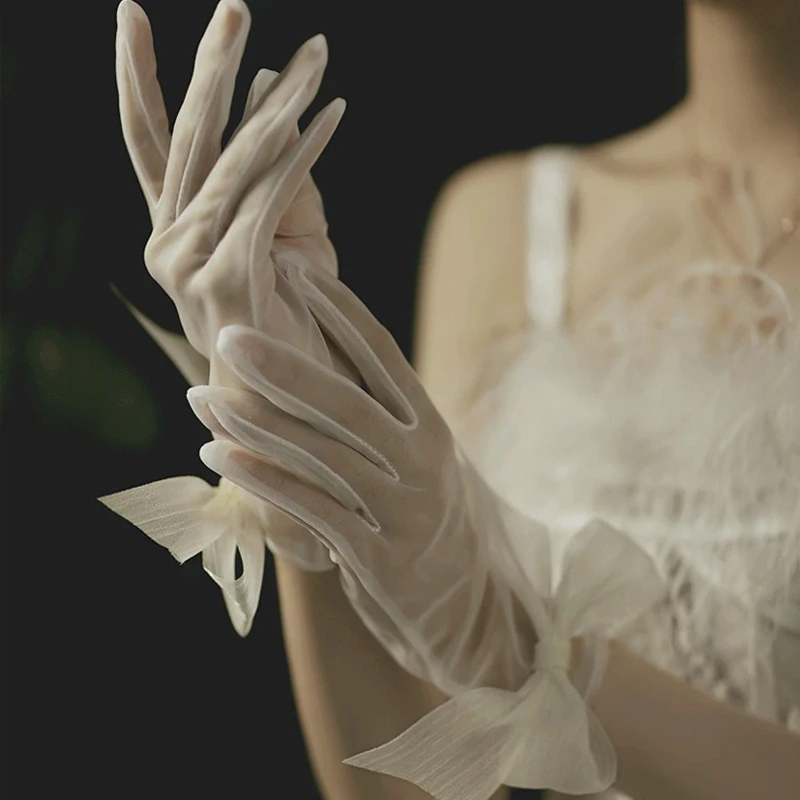 Gants courts en tulle perlé pour patients habnommée, gants de mariage, gants de poignet de mariage, gants de soirée courts, dentelle de tulle, 1 paire