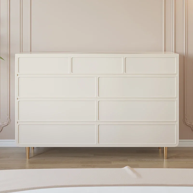 Madera maciza sencilla en el dormitorio, cómoda blanca sencilla y moderna, aparador de salón de lujo ligero