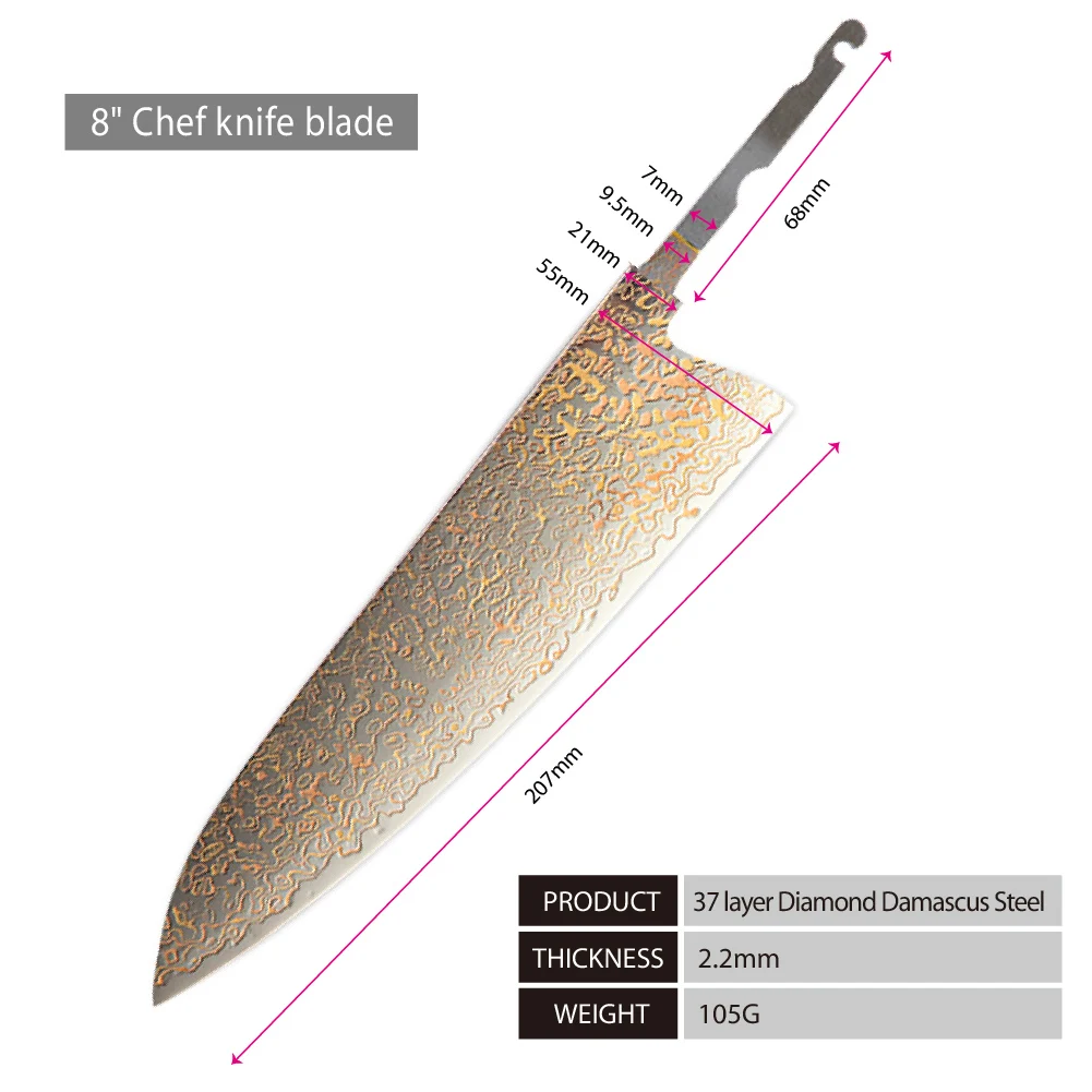 Amber New Arrival Blades Tricolour Copper 37-layer Damasus Steel Mirror polished Blade Chef santoku Nakiri knives without HD